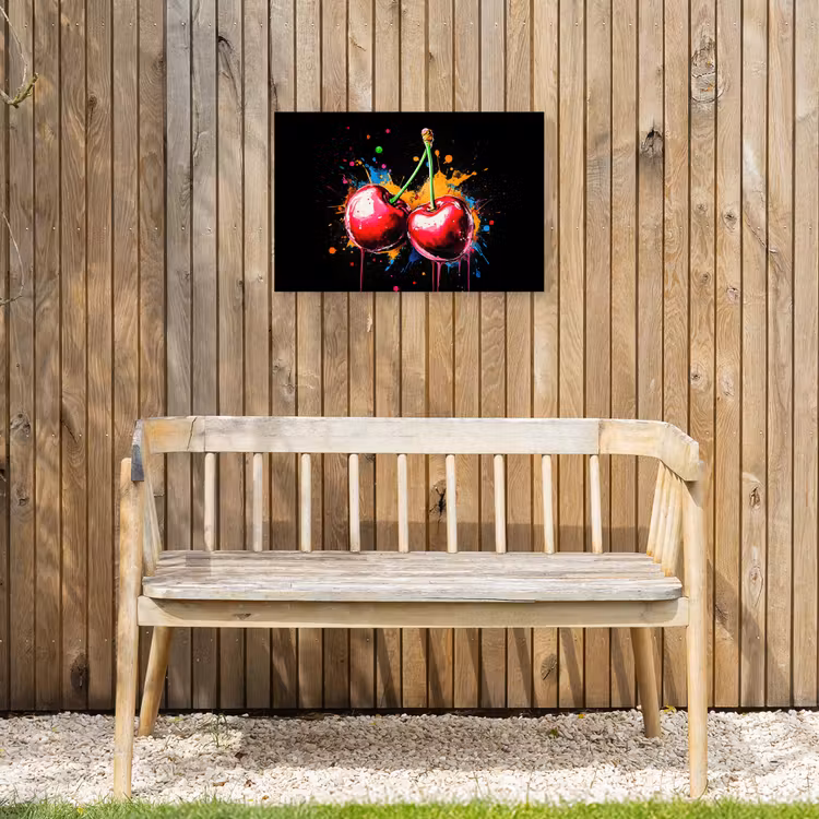 Kersen - Fruit - Graffiti - Verf - Abstract - Modern - Kleurrijk Tuinposter op houten frame 2 cm dik klein -sfeer4