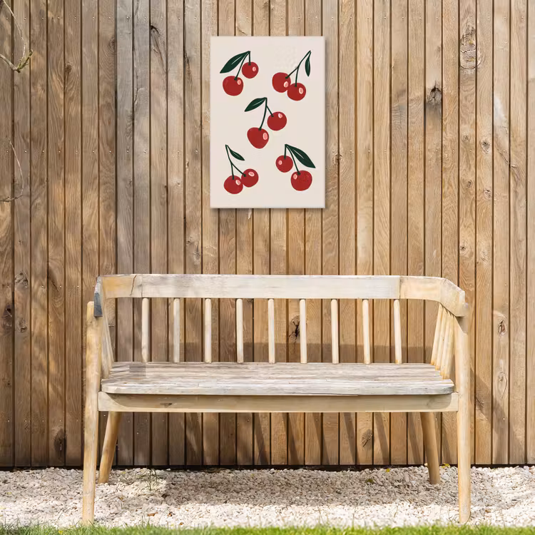 Kersen - Blaadjes - Rood Tuinposter op houten frame 2 cm dik klein -sfeer4