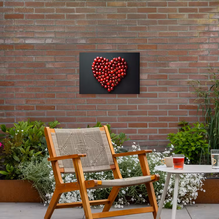 Kersen - Hart - Rood - Zwart Tuinposter op houten frame 2 cm dik klein -sfeer3