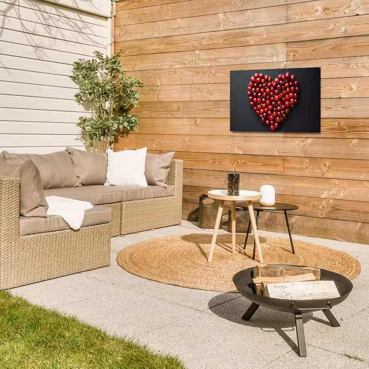 Kersen - Hart - Rood - Zwart Tuinposter op houten frame 2 cm dik klein -sfeer2