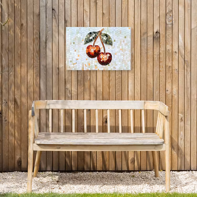 Kersen - Rood - Mozaïek - Blaadjes Tuinposter op houten frame 2 cm dik klein -sfeer4