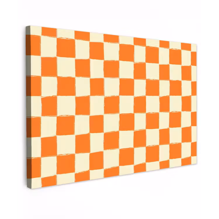 Schaak - Patroon - Oranje Tuinposter op houten frame 2 cm dik klein 845 -3d