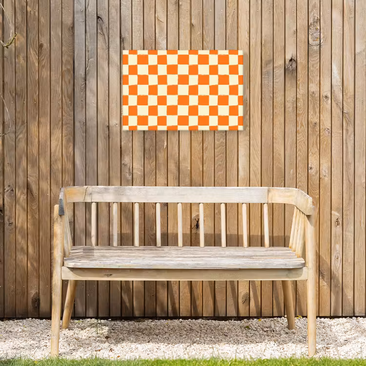 Schaak - Patroon - Oranje Tuinposter op houten frame 2 cm dik klein 845 -sfeer4