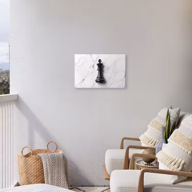 Schaakstuk - Koning - Zwart - Marmer Tuinposter op houten frame 2 cm dik klein -sfeer1