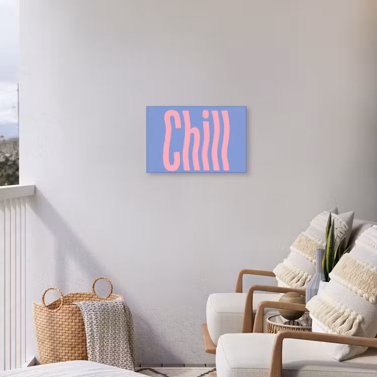 Chill - Roze - Blauw - Golvend Tuinposter op houten frame 2 cm dik klein -sfeer1