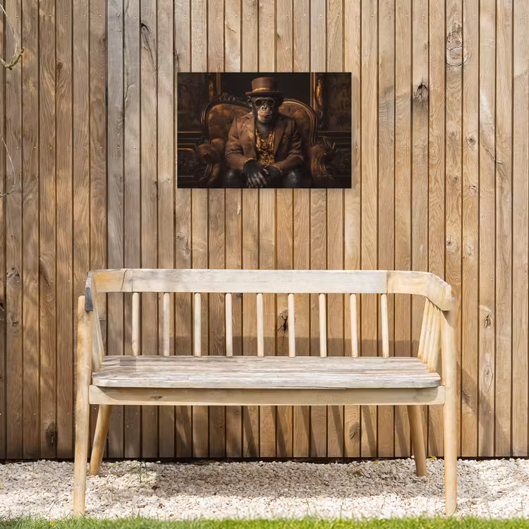 Chimpansee - Stoel - Pak - Bruin Tuinposter op houten frame 2 cm dik klein -sfeer4