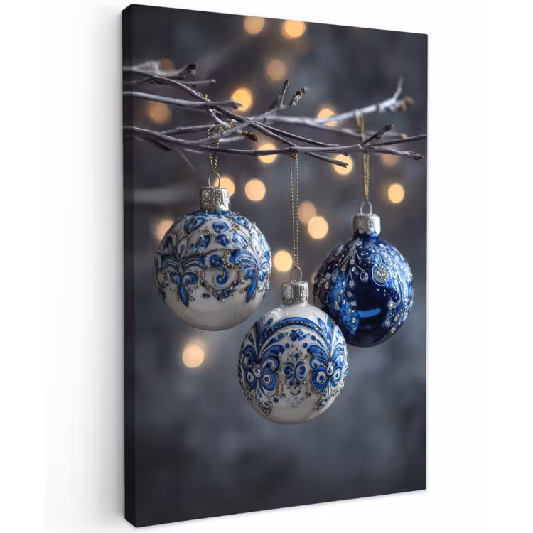 Kerstbal - Versierd - Blauw Tuinposter op houten frame 2 cm dik klein -3d