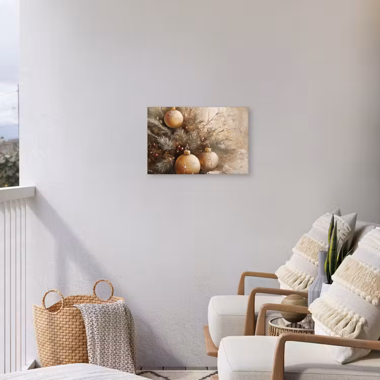 Kerst - Kerstballen - Beige - Goud Tuinposter op houten frame 2 cm dik klein -sfeer1