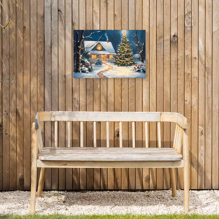 Kerst - Kerstboom - Winter - Huis - Sneeuw Tuinposter op houten frame 2 cm dik klein -sfeer4