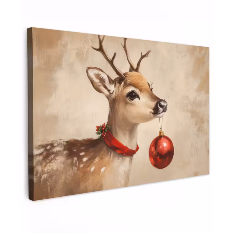 Kerst - Hert - Gewei - Kerstbal - Rendier Tuinposter op houten frame 2 cm dik klein -3d