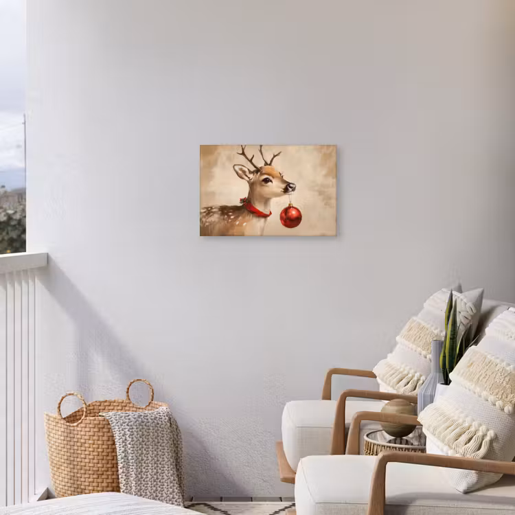 Kerst - Hert - Gewei - Kerstbal - Rendier Tuinposter op houten frame 2 cm dik klein -sfeer1