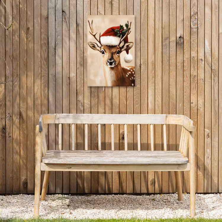 Kerst - Hert - Gewei - Rood Tuinposter op houten frame 2 cm dik klein -sfeer4