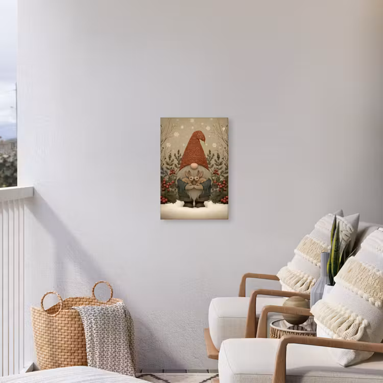 Kerstgnome - Konijntjes - Kleurrijk Tuinposter op houten frame 2 cm dik klein -sfeer1