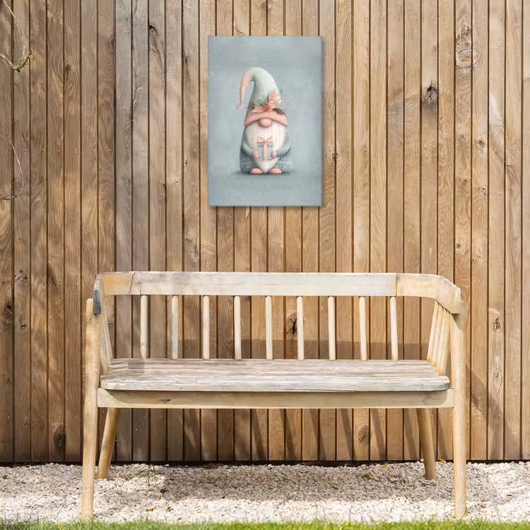 Kerstgnome - Cadeau - Groen Tuinposter op houten frame 2 cm dik klein -sfeer4