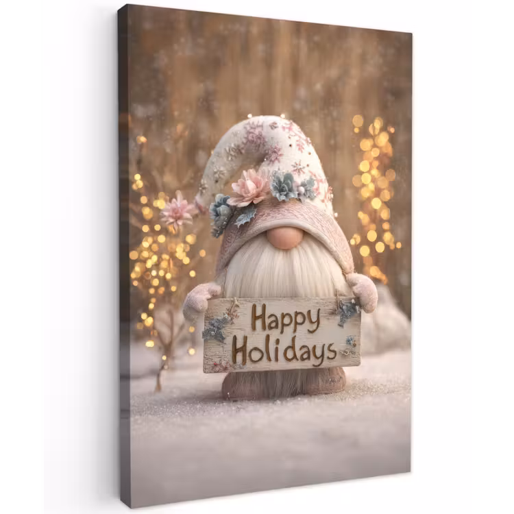 Kerst - Gnome - Bord - Kleurrijk Tuinposter op houten frame 2 cm dik klein -3d