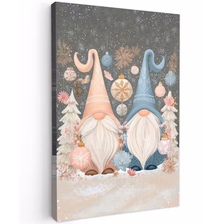 Kerst - Gnomen - Pastel Tuinposter op houten frame 2 cm dik klein -3d