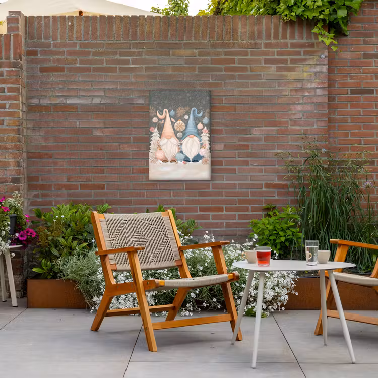 Kerst - Gnomen - Pastel Tuinposter op houten frame 2 cm dik klein -sfeer3