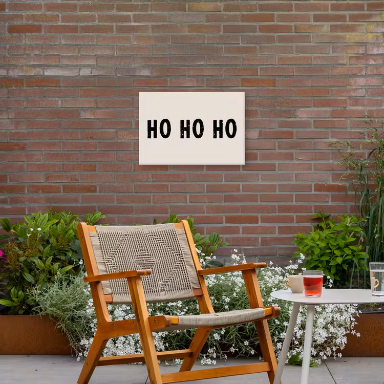 Kerstmis - Ho ho ho - Spreuken - Beige - Kerstman Tuinposter op houten frame 2 cm dik klein -sfeer3