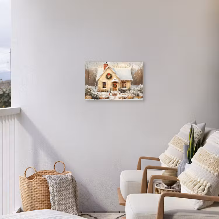 Kerst - Huis - Winter - Sneeuw Tuinposter op houten frame 2 cm dik klein -sfeer1