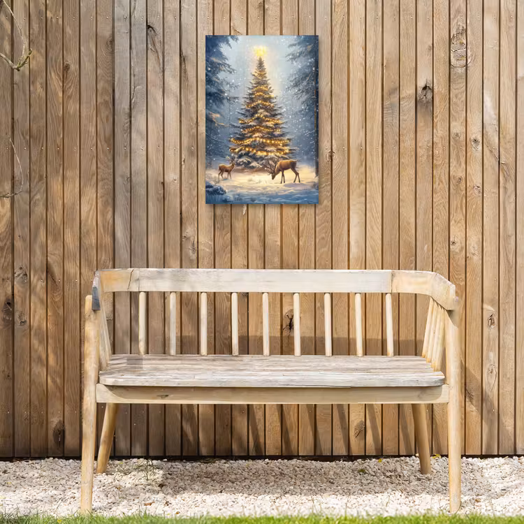 Kerstlicht - Woud - Hert - Donker Tuinposter op houten frame 2 cm dik klein -sfeer4