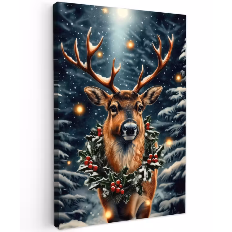 Kerst - Magie - Bos - Kleurrijk Tuinposter op houten frame 2 cm dik klein -3d