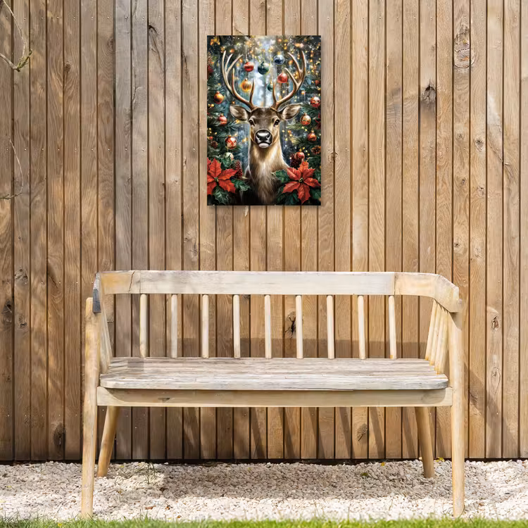 Kerstfeest - Dennenbos - Rood Tuinposter op houten frame 2 cm dik klein -sfeer4