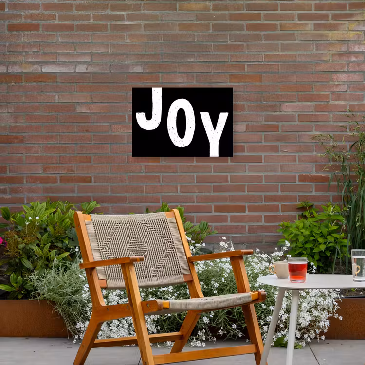 Kerstmis - Quotes - Joy - Zwart - Feest Tuinposter op houten frame 2 cm dik klein -sfeer3