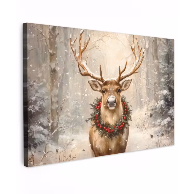 Kerst - Rendier - Winter - Krans Tuinposter op houten frame 2 cm dik klein -3d