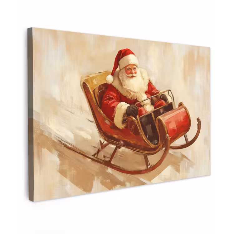 Kerst - Slee - Kerstman Tuinposter op houten frame 2 cm dik klein -3d