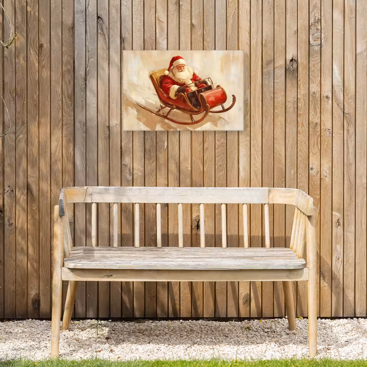 Kerst - Slee - Kerstman Tuinposter op houten frame 2 cm dik klein -sfeer4
