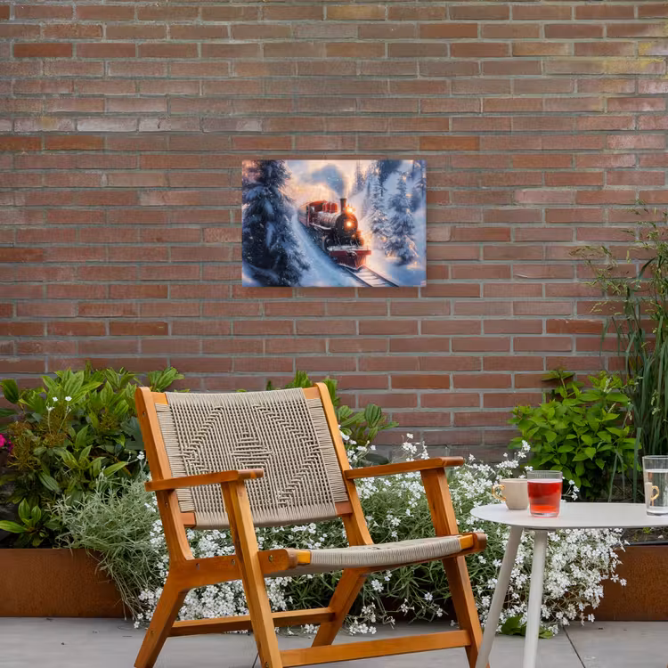 Kersttrein - Sneeuw - Winter - Kerst Tuinposter op houten frame 2 cm dik klein -sfeer3