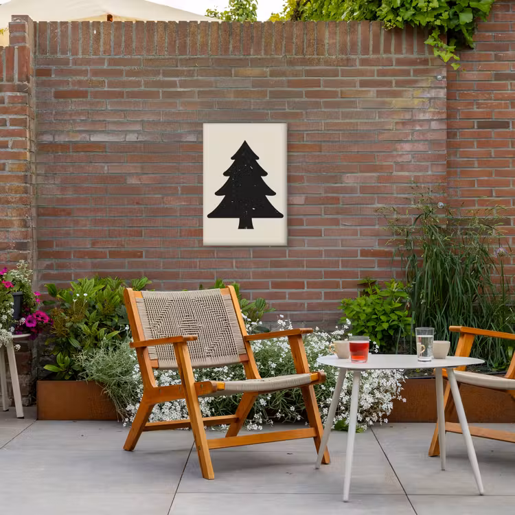 Kerstboom - Zwarte kerstboom - Boom - Japandi Tuinposter op houten frame 2 cm dik klein -sfeer3