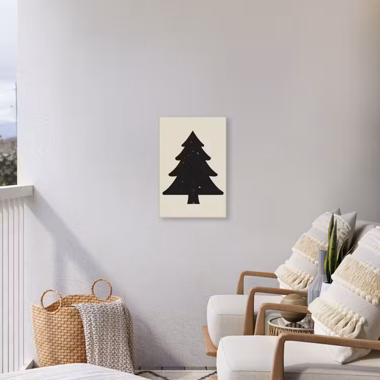 Kerstboom - Zwarte kerstboom - Boom - Japandi Tuinposter op houten frame 2 cm dik klein -sfeer1