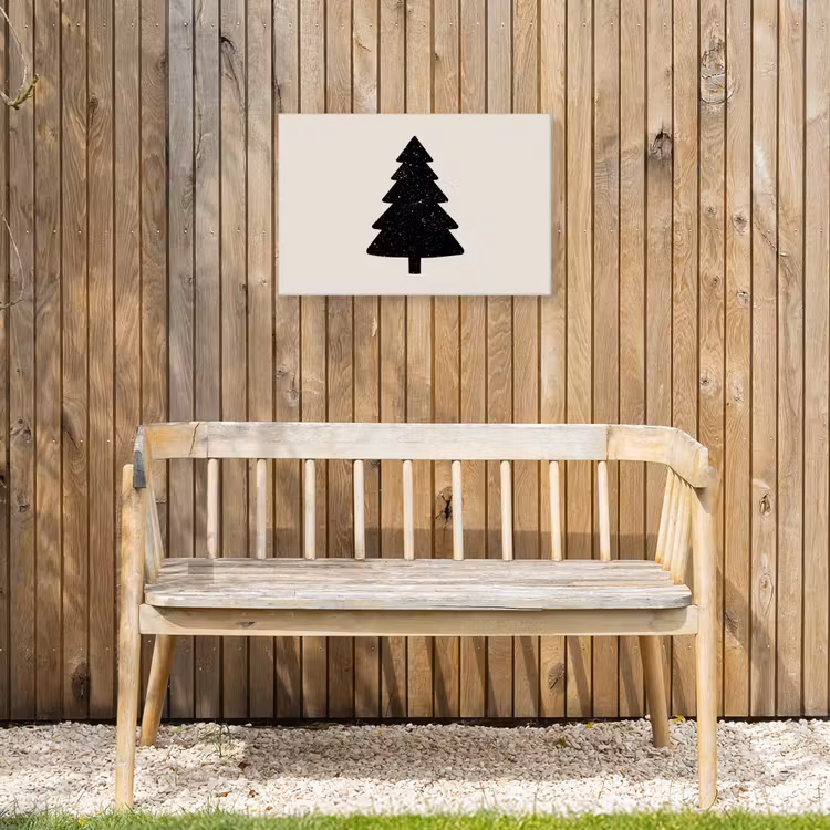 Kerstboom - Zwart - Feestdagen - Beige Tuinposter op houten frame 2 cm dik klein -sfeer4
