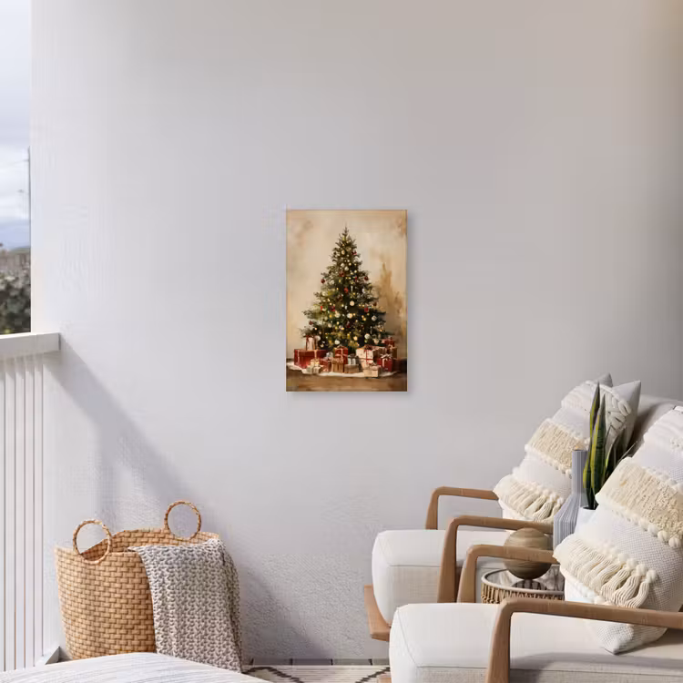 Kerstboom - Versierd - Kleurrijk Tuinposter op houten frame 2 cm dik klein -sfeer1
