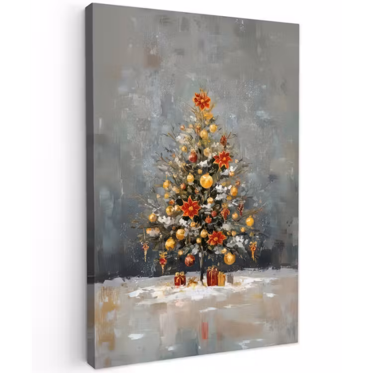 Kerstboom - Cadeaus - Rood - Goud Tuinposter op houten frame 2 cm dik klein -3d