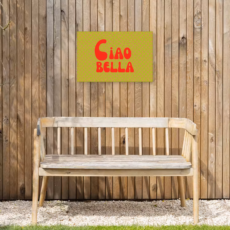Ciao bella - Rood - Groen - Stippen Tuinposter op houten frame 2 cm dik klein -sfeer4