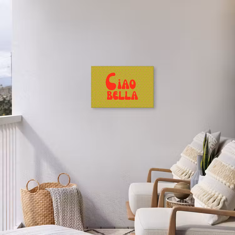 Ciao bella - Rood - Groen - Stippen Tuinposter op houten frame 2 cm dik klein -sfeer1