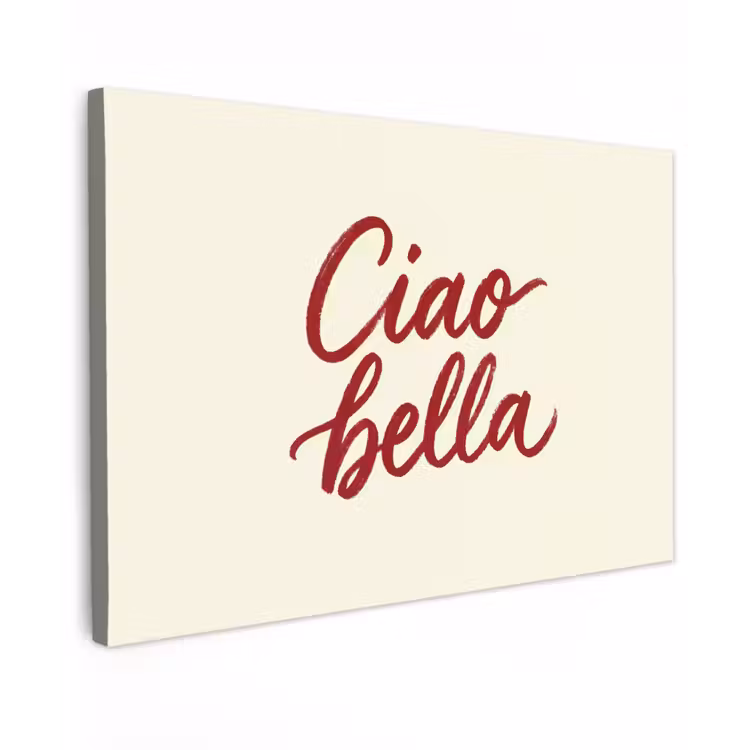 Ciao bella - Rood - Wit - Minimalistisch Tuinposter op houten frame 2 cm dik klein -3d