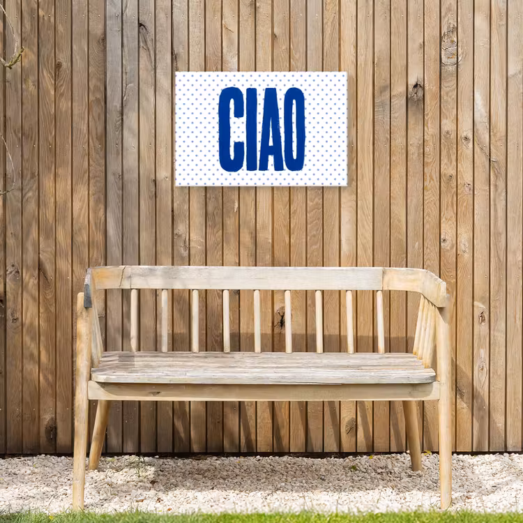 Ciao - Blauw - Stippen Tuinposter op houten frame 2 cm dik klein -sfeer4