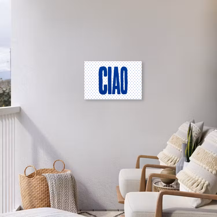 Ciao - Blauw - Stippen Tuinposter op houten frame 2 cm dik klein -sfeer1