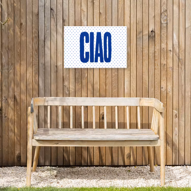 Ciao - Stippen - Roze - Wit Tuinposter op houten frame 2 cm dik klein -sfeer4