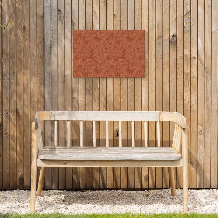 Cirkels - Abstract - Artistiek - Terracotta Tuinposter op houten frame 2 cm dik klein 845 -sfeer4
