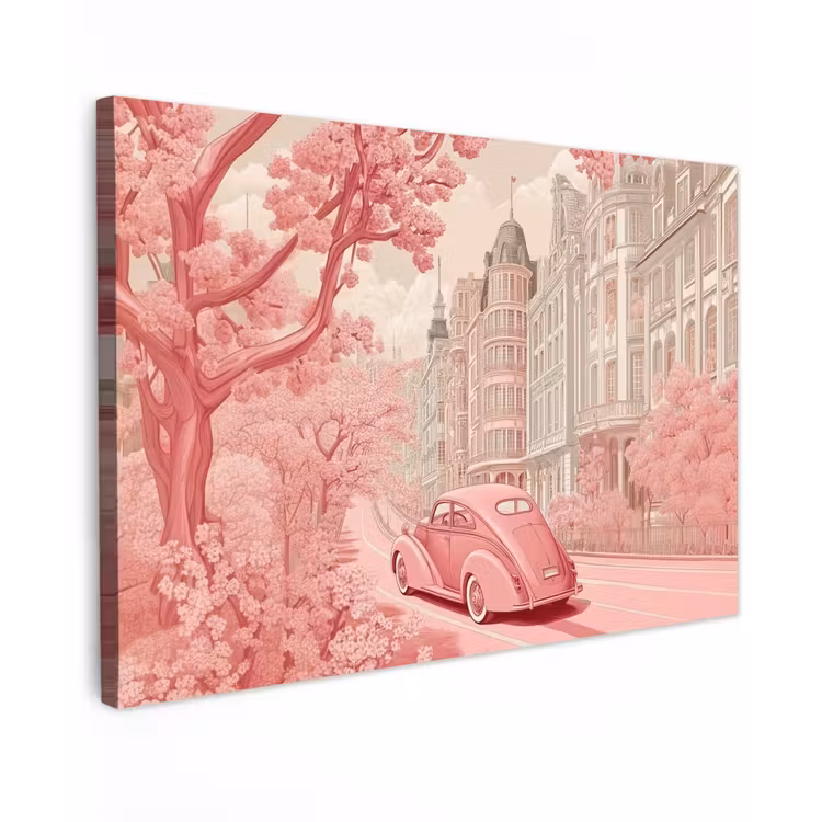 City - Car - Pink Tuinposter op houten frame 2 cm dik klein -3d