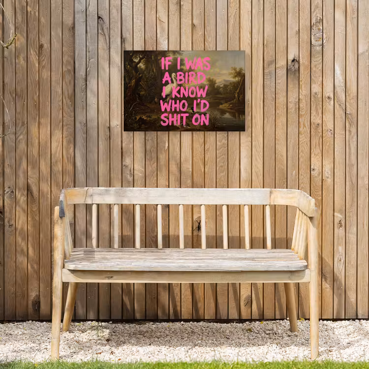 Klassiek - Humor - Roze Tuinposter op houten frame 2 cm dik klein -sfeer4
