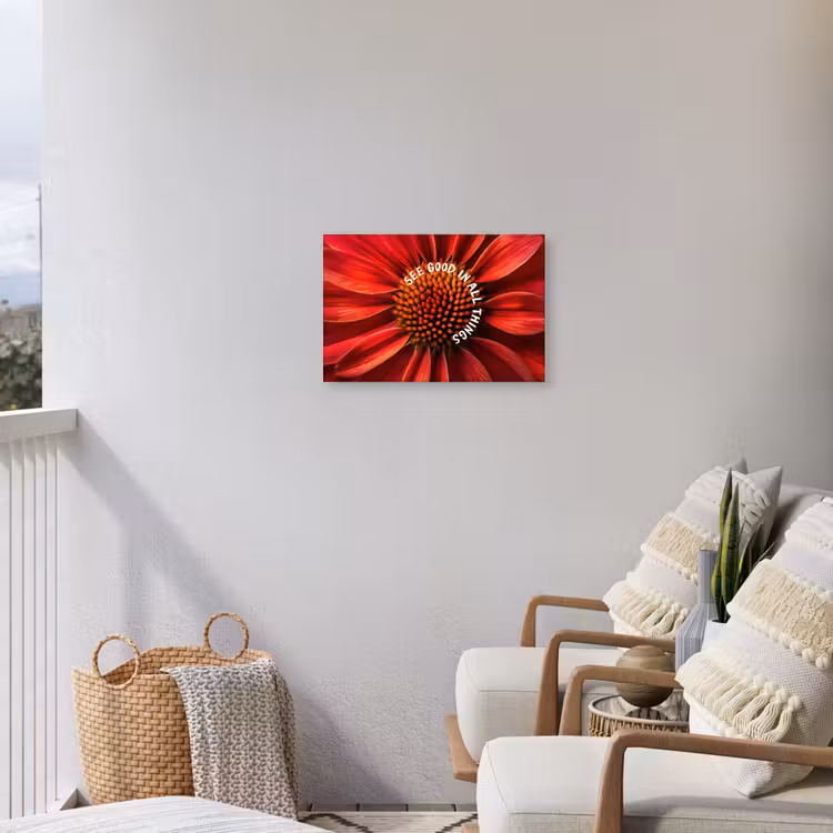 Close up - Bloem - Quote - Rood Tuinposter op houten frame 2 cm dik klein -sfeer1
