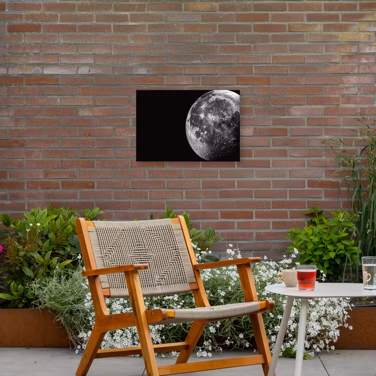 Close-up - Maan - Wit - Textuur Tuinposter op houten frame 2 cm dik klein -sfeer3