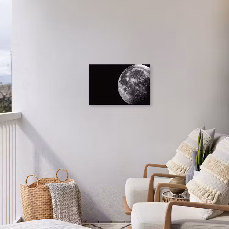 Close-up - Maan - Wit - Textuur Tuinposter op houten frame 2 cm dik klein -sfeer1