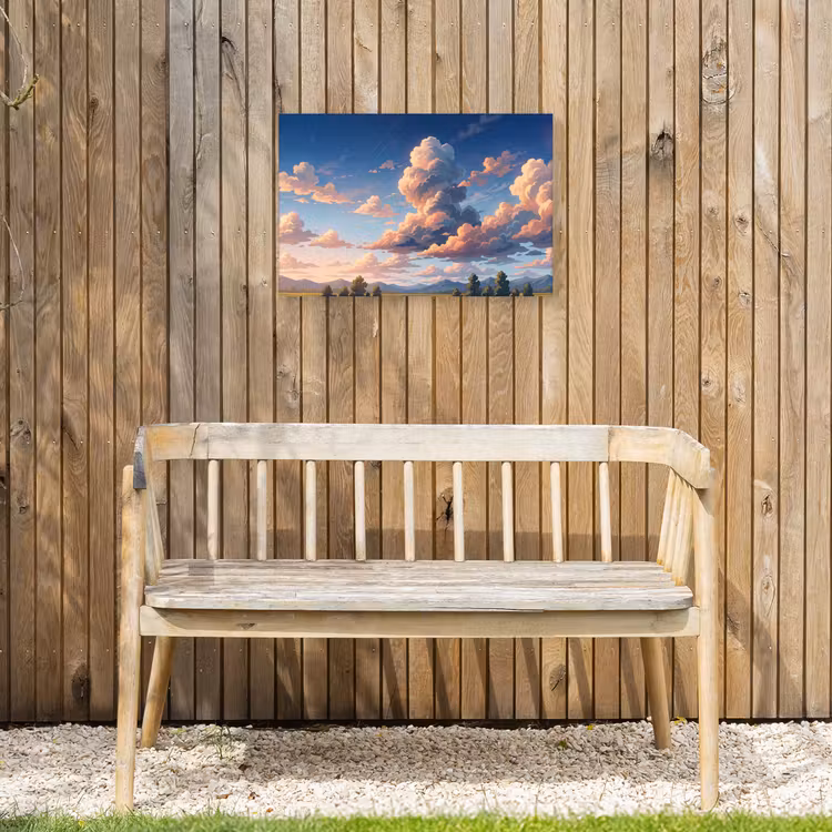 Wolken - Daghemel - Natuur - Illustratie - Oranje Tuinposter op houten frame 2 cm dik klein -sfeer4
