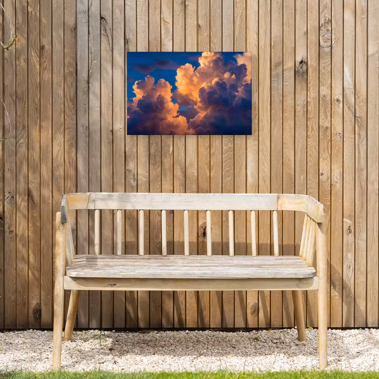 Wolken - Zonsondergang - Natuur - Oranje - Blauw Tuinposter op houten frame 2 cm dik klein -sfeer4